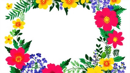 frame made from beautiful flowers with free place for text on a light background 