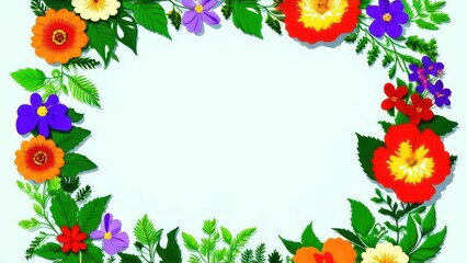 Fototapeta premium frame made from beautiful flowers with free place for text on a light background 