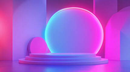 Background for a 3D-rendered simple circular space exhibition stand, showcasing e-commerce technology and future exhibition scenarios