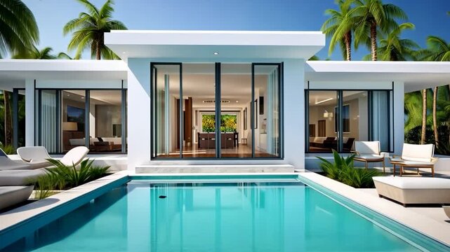 Bali style Inviting Retreat, Contemporary Residence luxury villa with large swimming pool, Luxury modern estate property , Summer vacation, tourism