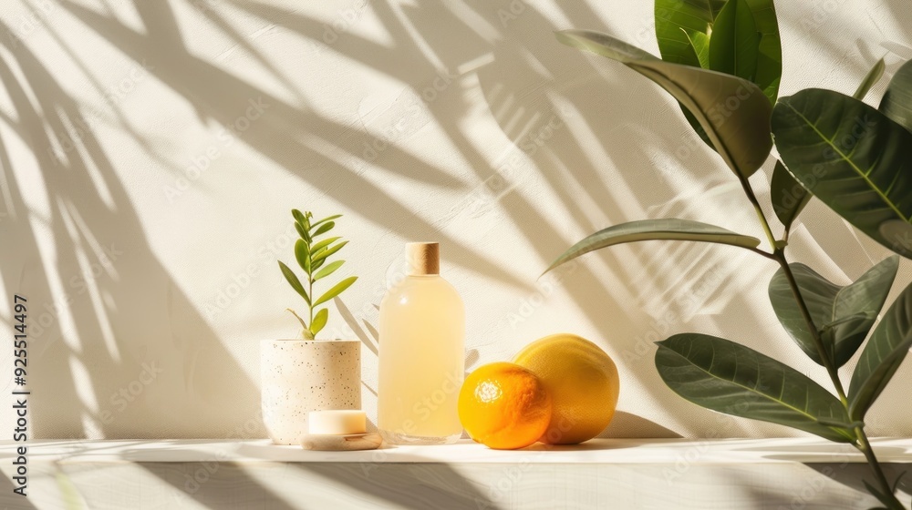 Wall mural Natural Beauty Products with Lemon and Plant