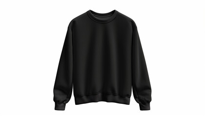 Blank black sweatshirt or hoodie template, front view isolated on white background, mockup black unisex clothes autumn or winter collection shopping sale in showroom 