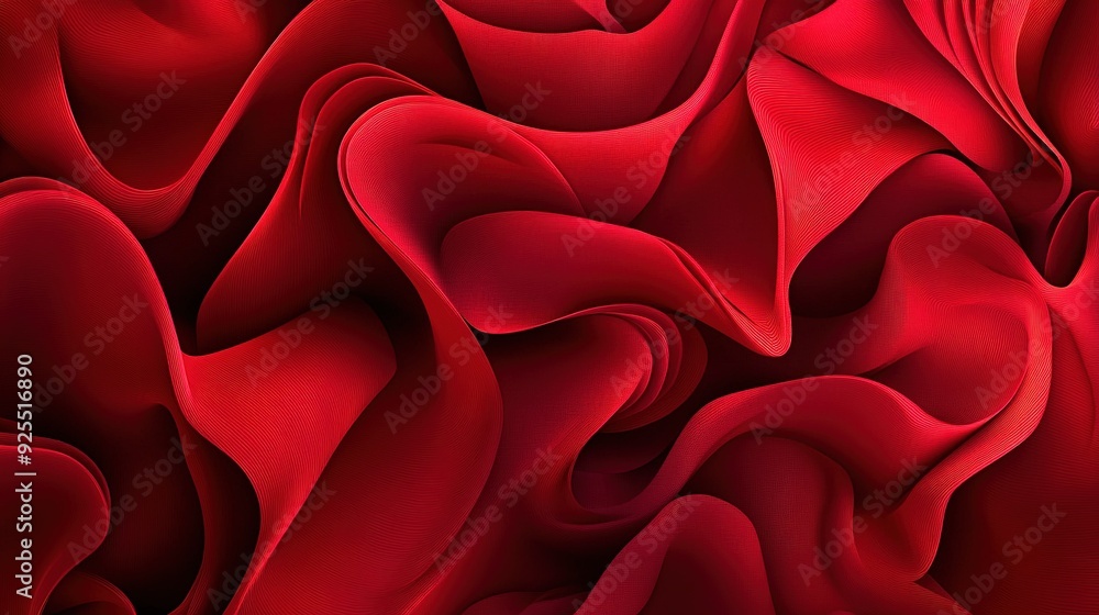Aufkleber red fabric waves in soft curves and folds showcasing texture and depth, illuminated by gentle light