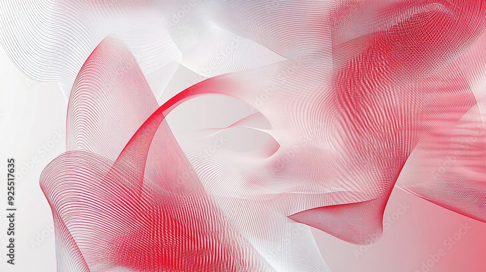 Poster abstract red and white wave pattern with flowing lines and textures
