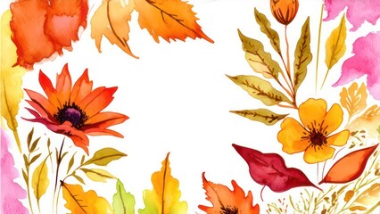 Fototapeta premium Autumn flower watercolor art background