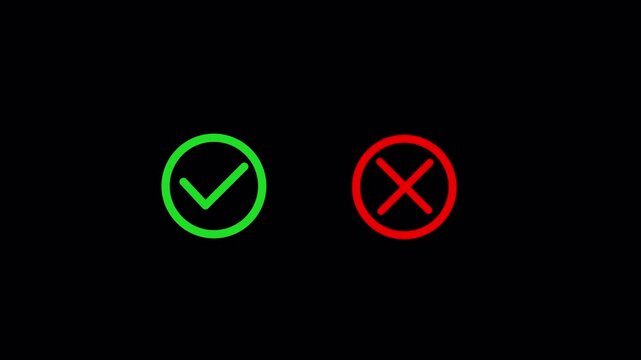 Check mark icons, tick and crosses icon animation video, right and wrong animation with alpha channel.	