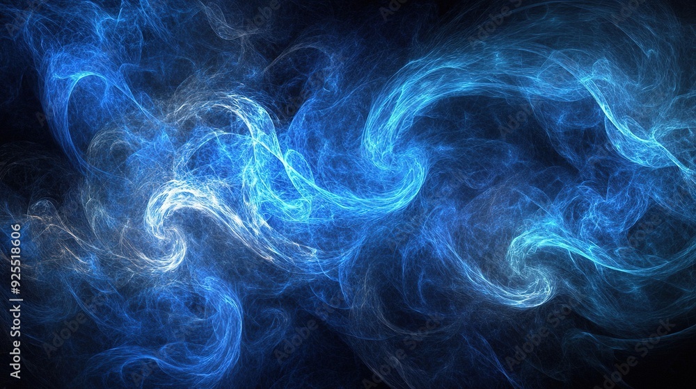 Poster abstract blue swirls of smoke or fog creating a mesmerizing visual effect in a dark background