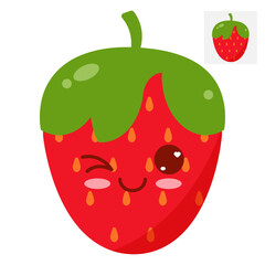 Strawberry with kawaii eyes. Flat vector illustration of strawberries on a white background.