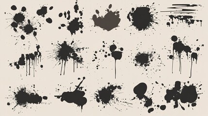 Abstract black ink splatters on a light background ideal for creative design and artistic projects