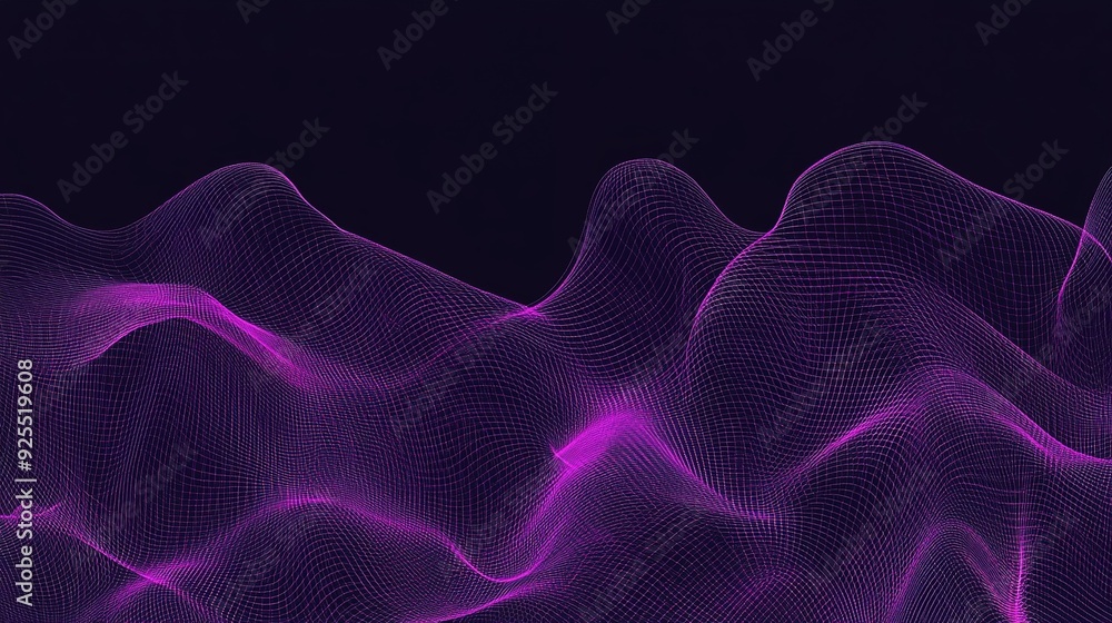 Poster abstract purple wave patterns over dark background create a futuristic digital landscape