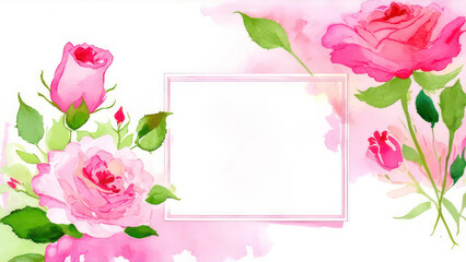 invitation card with watercolor rose flower 