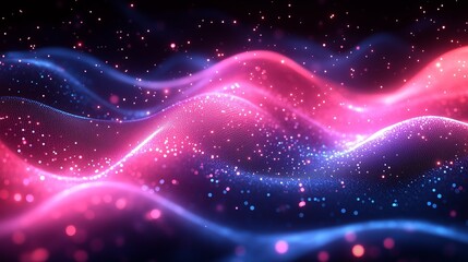 Fototapeta premium Colorful waves of light and particles create an abstract background filled with vibrant pink and blue hues
