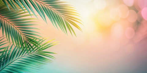 Fototapeta premium Pastel background with blurred palm foliage leaves, minimalistic and beautiful art , pastel, background, blurred, foliage