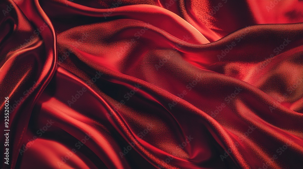 Poster flowing red satin fabric draped elegantly in soft folds under diffuse lighting