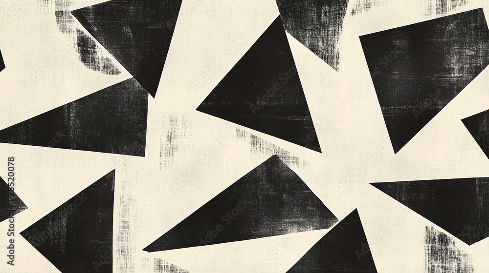 Poster abstract geometric black and white pattern featuring overlapping triangles on a textured background
