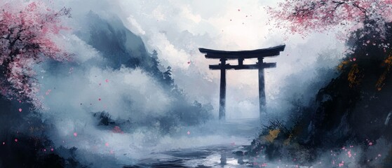 Torii Gate Mountain Pass Shinto Religion Spiritual Symbol