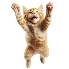 PNG Happy orange cat jumping in the air indoors