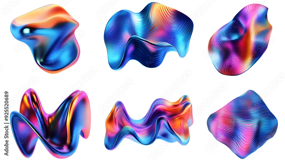 Poster colorful abstract shapes with smooth gradients and waves in a modern design.