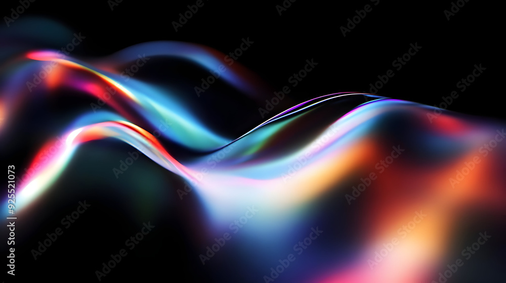 Poster colorful abstract waves with smooth gradients and light reflections.