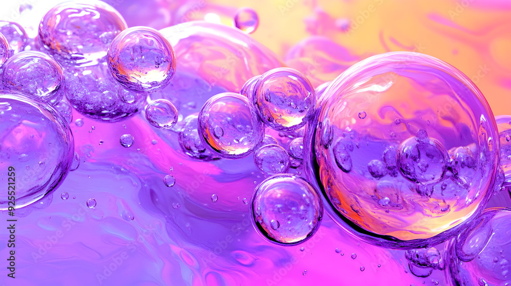 Poster colorful bubbles floating in a vibrant liquid background, creating a mesmerizing effect.