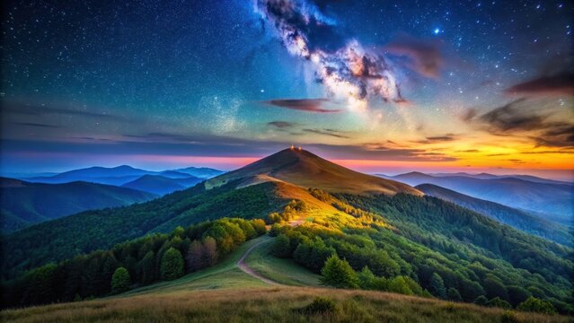 Night view of Tarnica mountain in Bieszczady National Park, Poland , Bieszczady, Tarnica, National Park, Poland, night, view