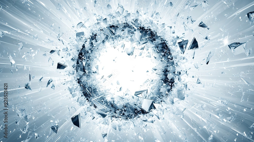 Aufkleber Abstract explosion of glass shards creating a circular vortex effect with bright illumination in a futuristic setting