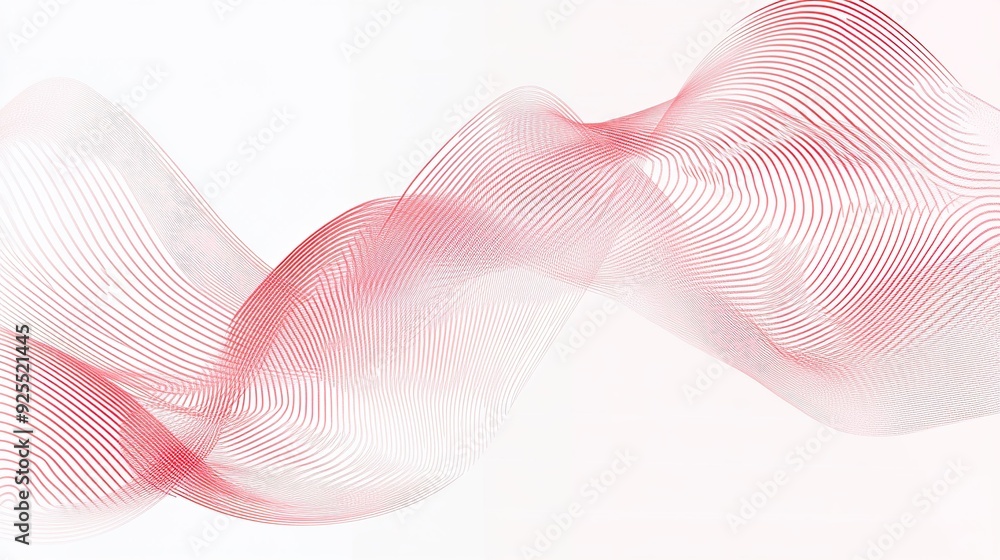 Poster abstract red and white wave pattern creating a dynamic visual effect in a minimalist design