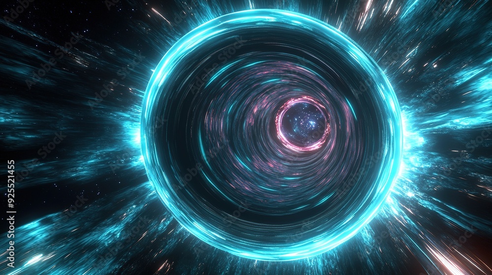 Poster a vibrant cosmic vortex with swirling light patterns in deep space