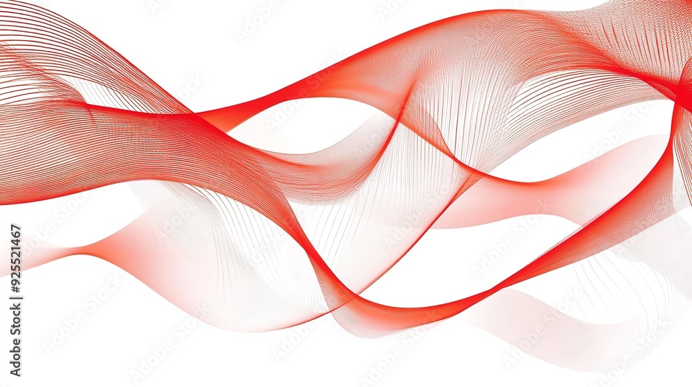 Poster red flowing waves create a dynamic visual pattern on a white background