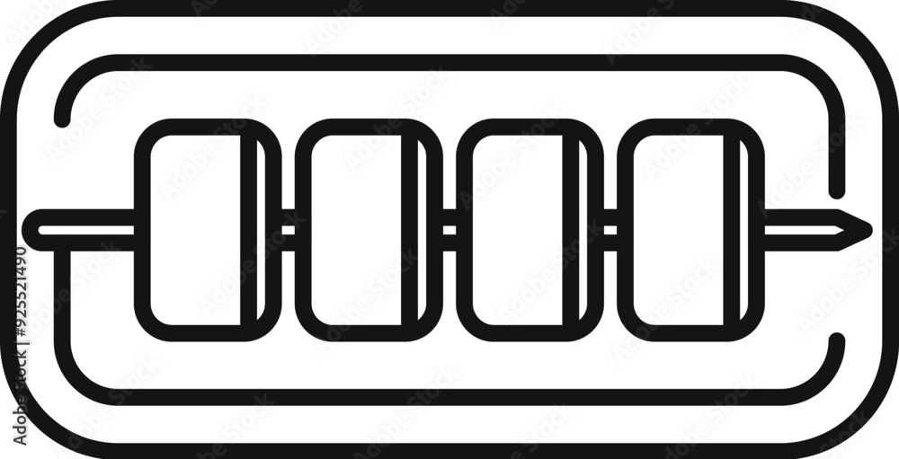 Poster simple vector icon representing four dango on a skewer served on a plate with rounded corners
