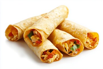 Crispy Chicken Taquitos on White Background