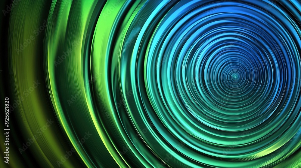 Poster abstract spiral pattern with blue and green gradients creating a sense of depth and motion