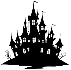 Obraz premium Silhouette of a haunted halloween castle, isolated 