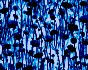 Gothic style seamless pattern with soft blurry poppies flowers. Halloween themed graphic print for clothing, fabric, wallpaper, home decor, wrapping paper