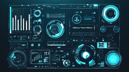 Digital interface displaying data analytics and interactive graphs in a futuristic style