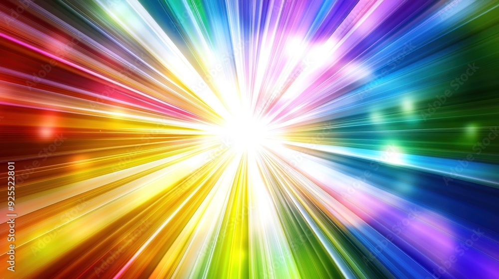 Poster vibrant burst of colorful rays radiating from the center, creating a dazzling light effect