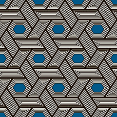 Hexagonal seamless pattern. Honeycomb surface print. Mosaic tiles. Flooring background. Wicker, weave, entwine effect geometric ornament. Modern geometrical wallpaper. Vector abstract.