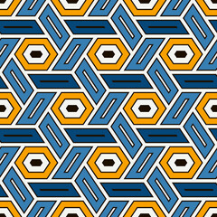 Hexagonal seamless pattern. Mosaic tiles. Geometrical wallpaper. Honeycomb print. Ethnic ornament illustration. Wicker background. Flooring image. Geometric backdrop. Vector artwork.