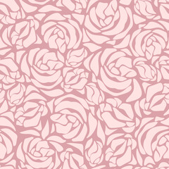 Pink floral pattern. Seamless pattern with rose flowers silhouettes. Vector floral print