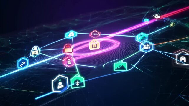 Colorful Network Graphic Showcasing Decentralized Social Media Models Generative AI