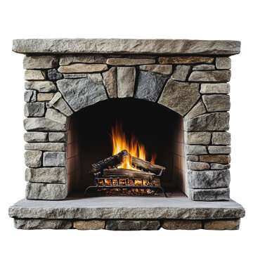 PNG Cozy stone fireplace with crackling firewood
