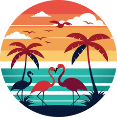flamingo in the sea logo , icon, element, and template
