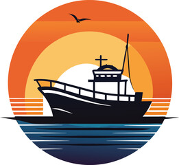 yacht in the sea logo , icon, element, and template