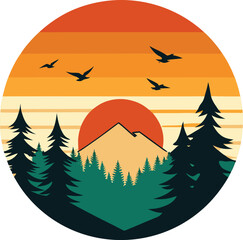 illustration of a landscape with trees logo , icon, element, and template