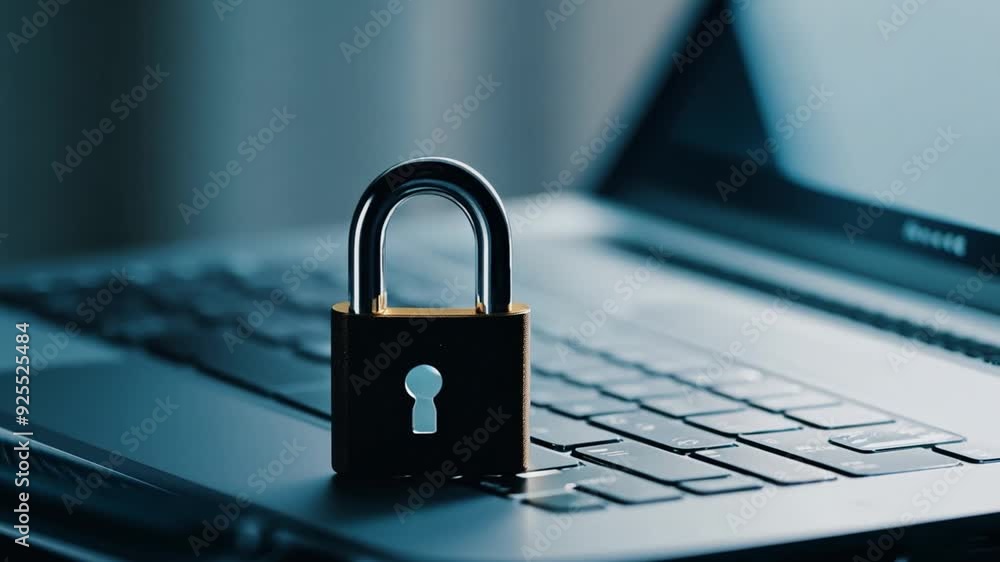Poster closeup of a padlock on a laptop symbolizing data security generative ai