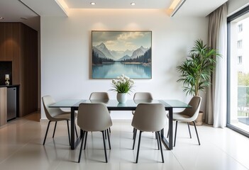 Contemporary Dining Room with Glass Table and Minimalist Chairs