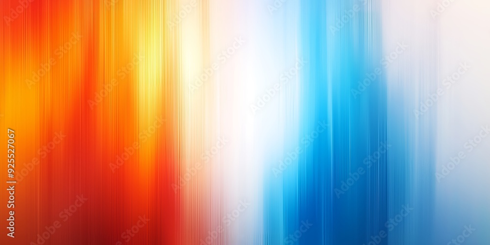 Poster a vibrant gradient flows from orange and red to blue, ending in soft white with a gentle blur effect