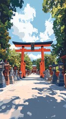 Torii Gate Temple Entrance Shinto Religion Spiritual Symbol