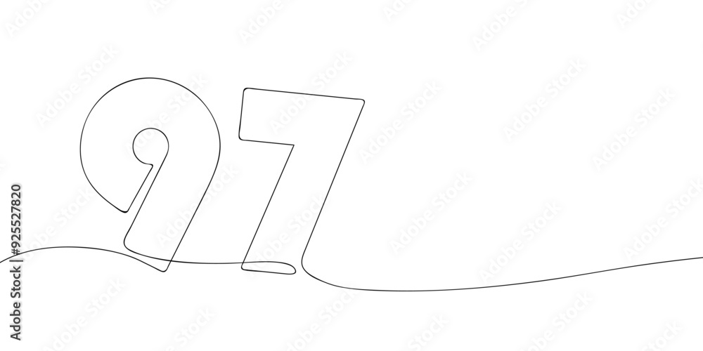 Poster a single line drawing of a ninety seven symbol. continuous line ninety seventh number icon. one line