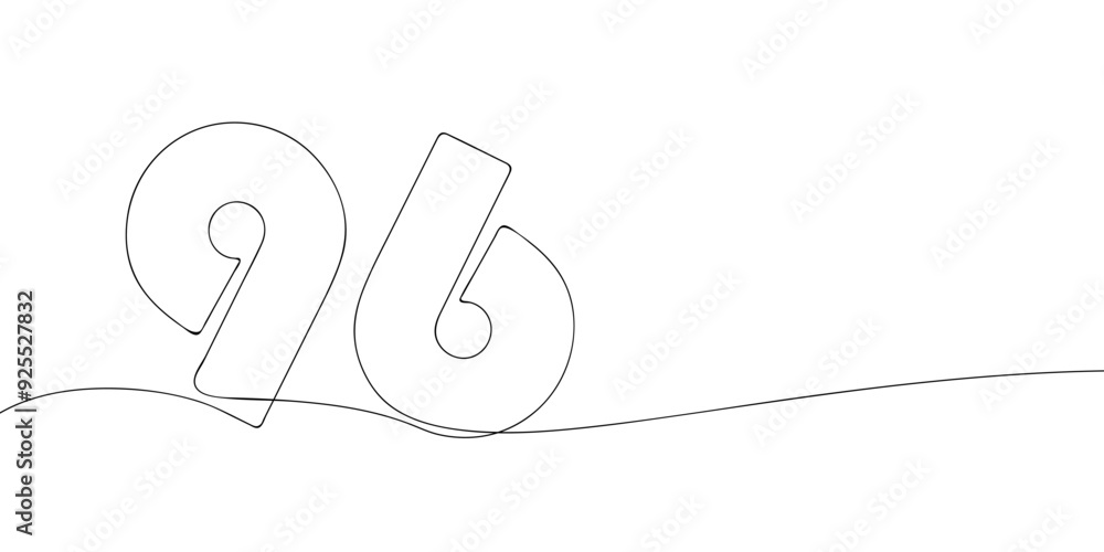 Poster a single line drawing of a ninety six symbol. continuous line ninety sixth number icon. one line ico